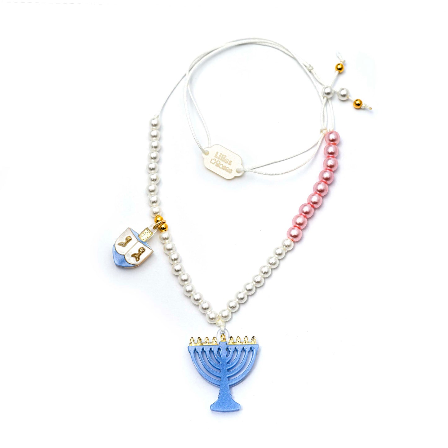 HOL25- Menorah Dreidel Blue Necklace - Lilies & Roses NY