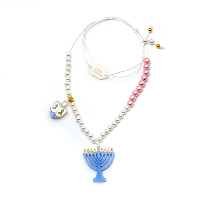 HOL25- Menorah Dreidel Blue Necklace