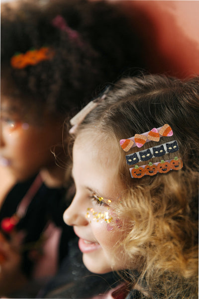 Cat Candy Corn & Pumpkin Hair Clips -HAL - Lilies & Roses NY