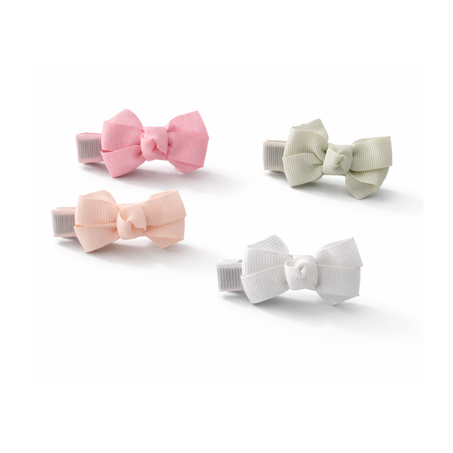 Little Bows Fabric White Pink Hair Clips - Lilies & Roses NY