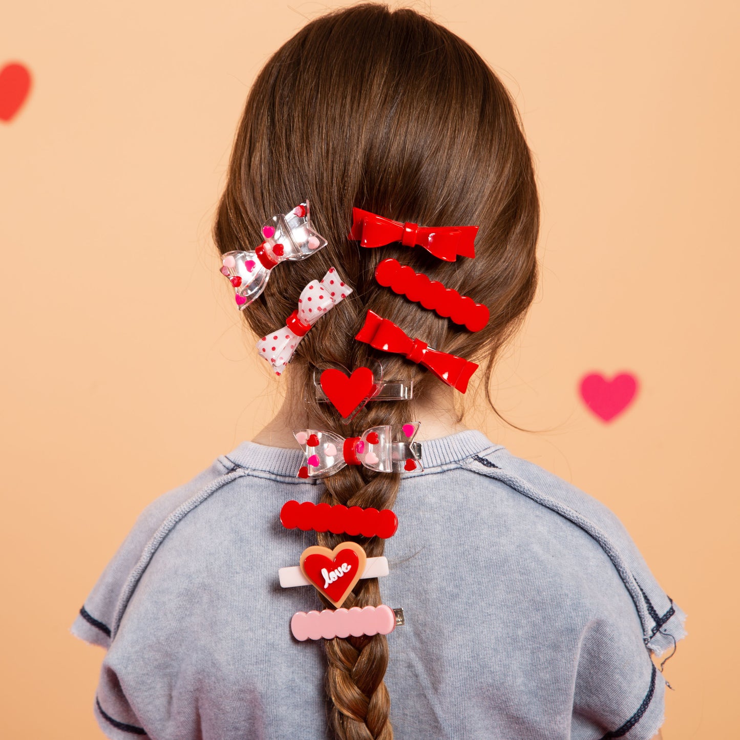 Big Bow Red Pink Hearts Hair Clips