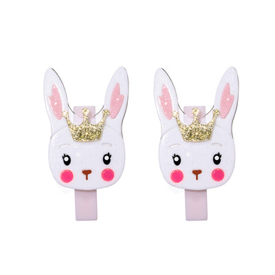 White Easter Bunny with Crown Alligator Clips