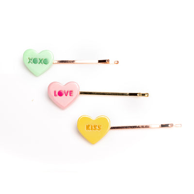 VAL-Candy Heart Pastel Shades Bobby Pin Trio