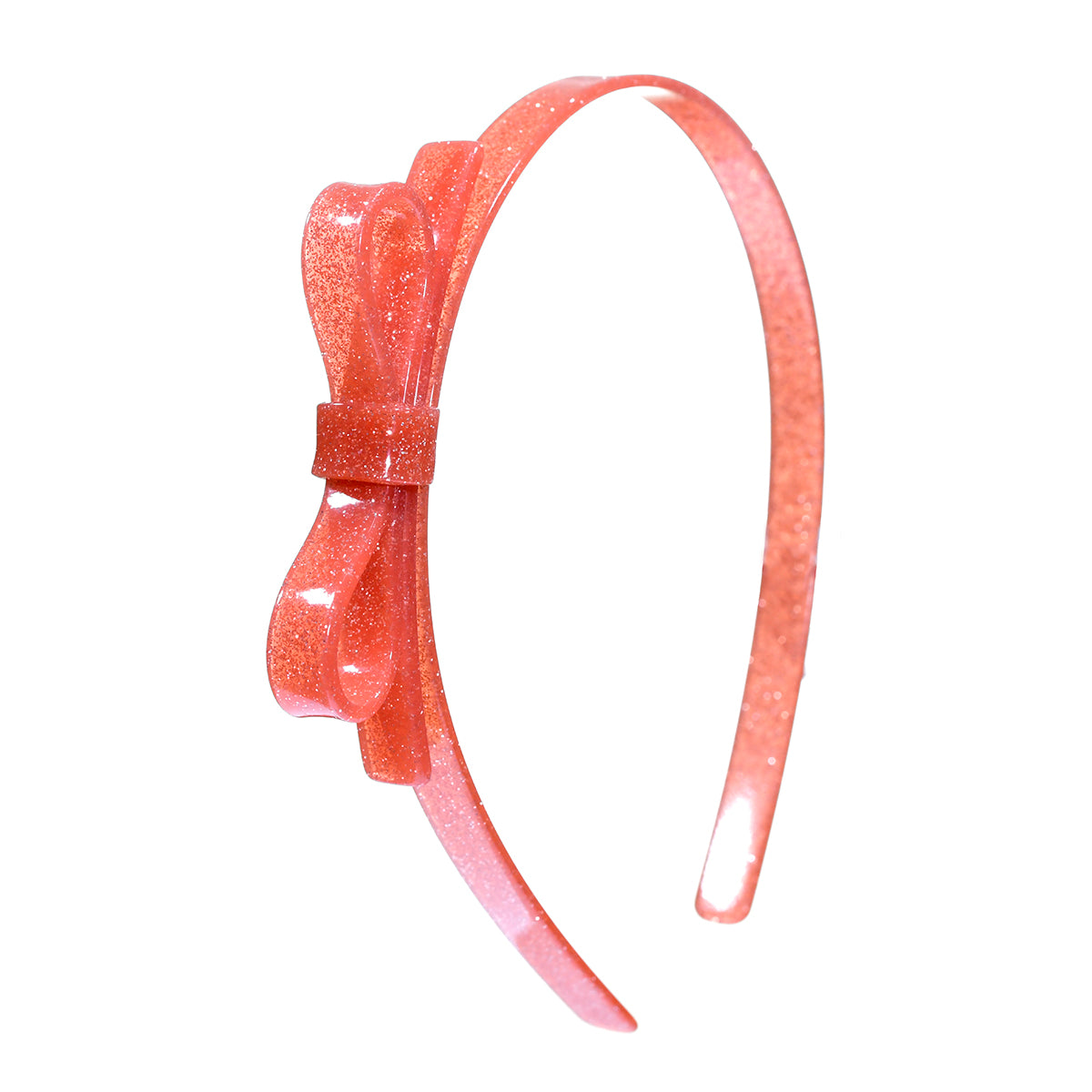 Thin Bow Headband - Coral Glitter - Lilies & Roses NY