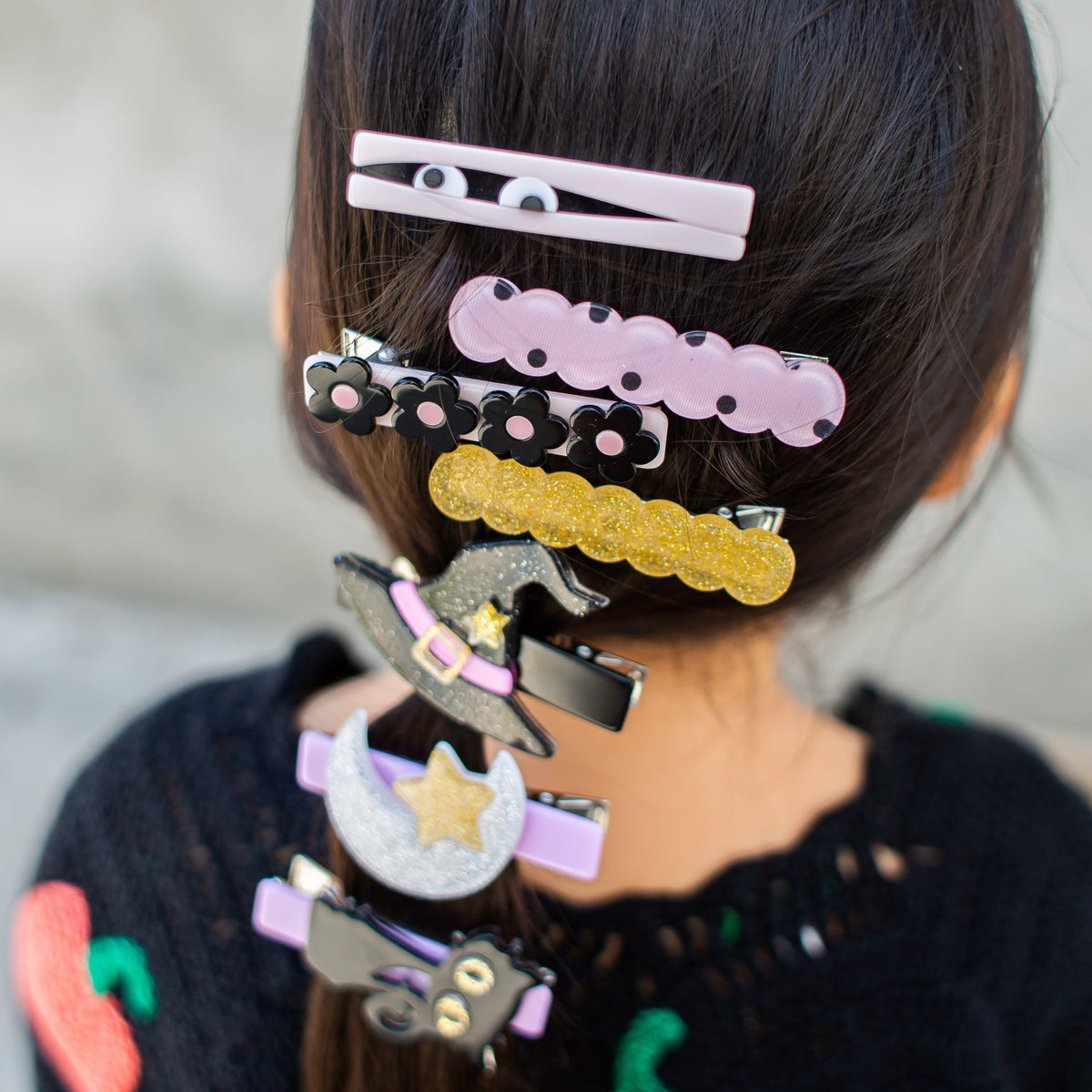 Spooky Mummy Pink Black Hair Clips -HAL - Lilies & Roses NY