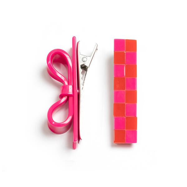 VAL-Bowtie Pink + Love Checkered Alligator Clip