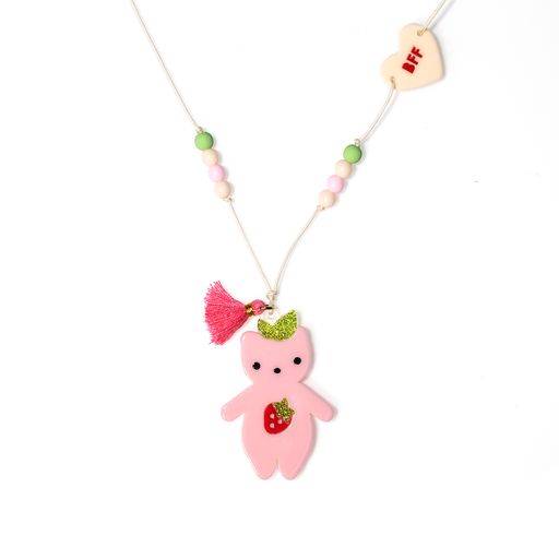 Fruit Bear Strawberry Pink Necklace
