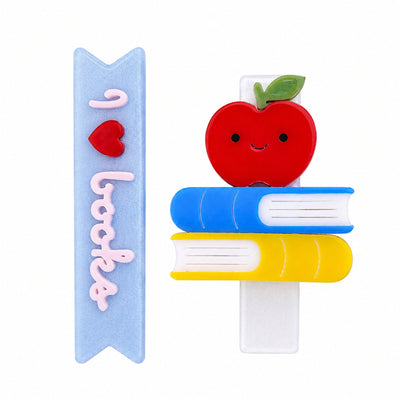 Apple, Books & I Love Books Blue Hair Clips