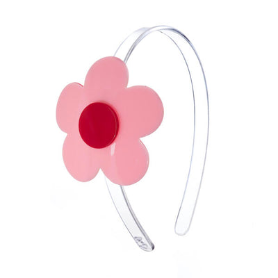 Clear acrylic headband adorned with a pink and red oversized flower