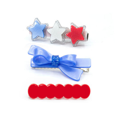 Stars Satin Red Blue White Hair Clips -  Lilies & Roses NY