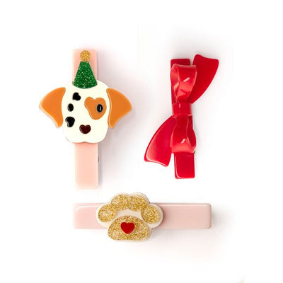 Dog Paw and Red Bow Hair Clips