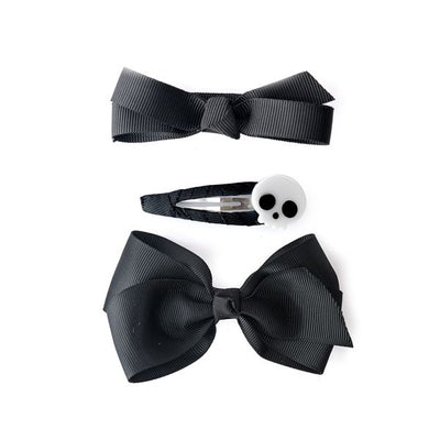 Skull and Fabric Bows Black Hair Clips Set HAL