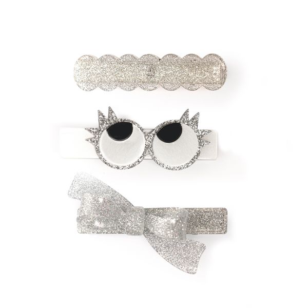 Eyes & Bowtie Silver Hair Clips -HAL