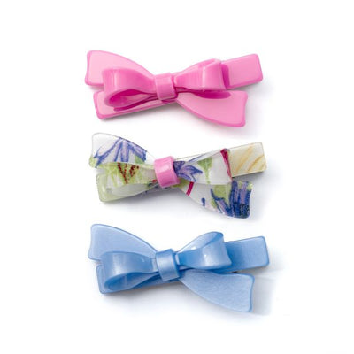 Bows Pink Satin Blue Trio Hair Clips