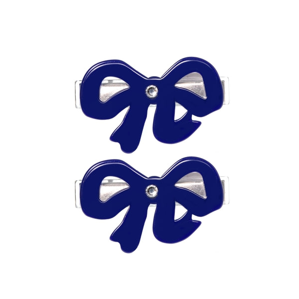 Bows Fancy Double Navy Hair Clips