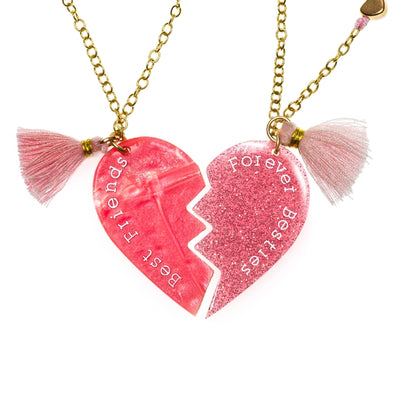 Best Friends Besties Forever Pink Glitter Pearl Necklaces -VAL