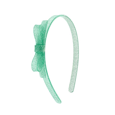 Thin Bow Glitter Light Green Headband