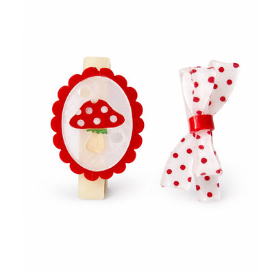 SUM - Mushroom & Polka Dot Bow Hair Clips -  Lilies & Roses NY
