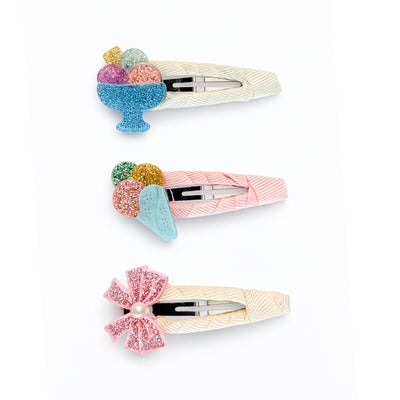 SUM - Ice Cream Triple Scoop & Bow Snap Clips -  Lilies & Roses NY