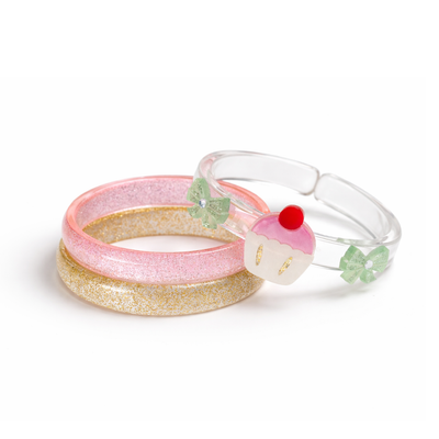 Cupcakes Bows Glitter Pink Bangles