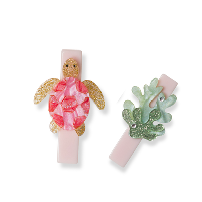 SUM - Sea Turtle Pink Hair Clips -  Lilies & Roses NY