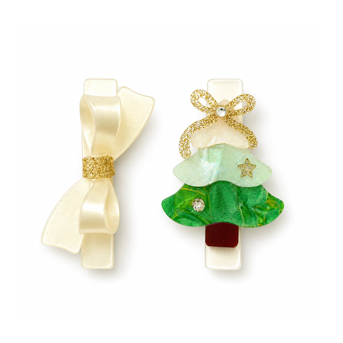 Tree Green Pearl Bow Hair Clips