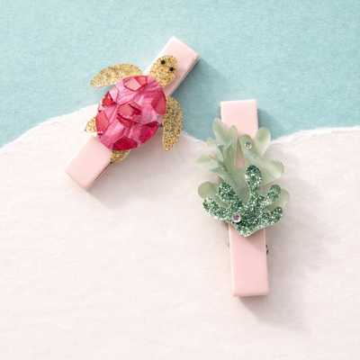 SUM - Sea Turtle Pink Hair Clips -  Lilies & Roses NY