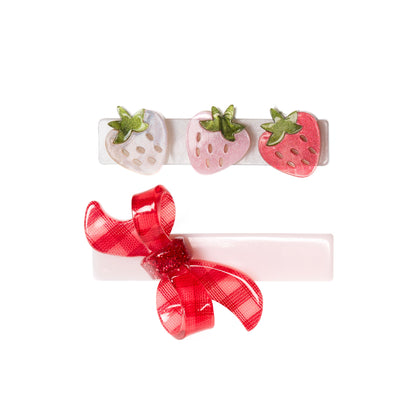 Strawberry and Plaid Bow Hair Clip