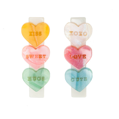 Candy Hearts Pastel Shades Hair Clips -VAL