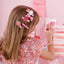 VAL25 - Heart Sweetheart and Bow Pink Satin Hair Clips