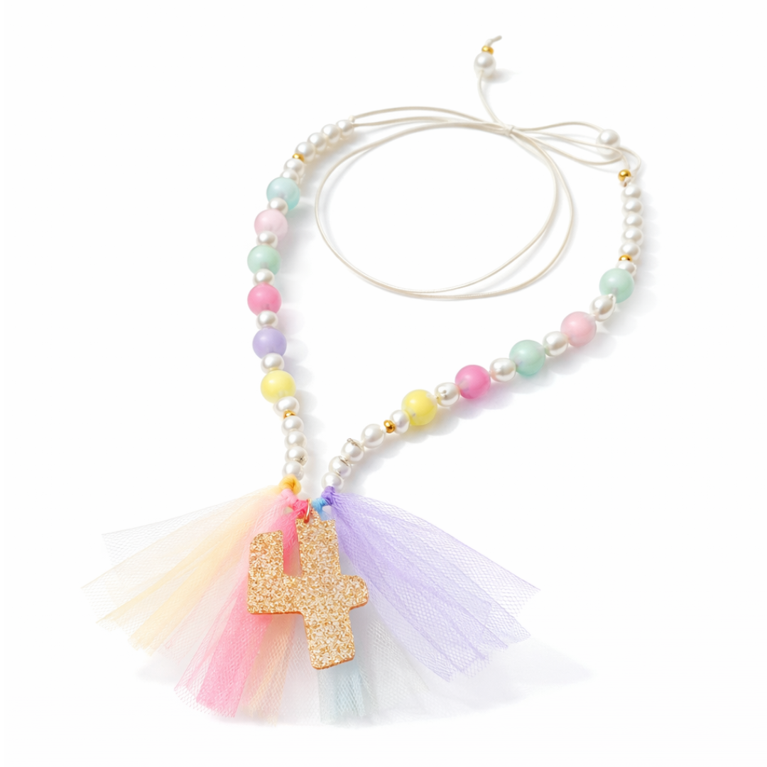 Number 4 Gold Glitter Necklace