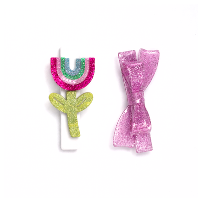 SUM - Rainbow Flower & Bow Hair Clips -  Lilies & Roses NY