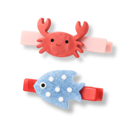 SUM - Ocean Friends Crab Hair Clips -  Lilies & Roses NY