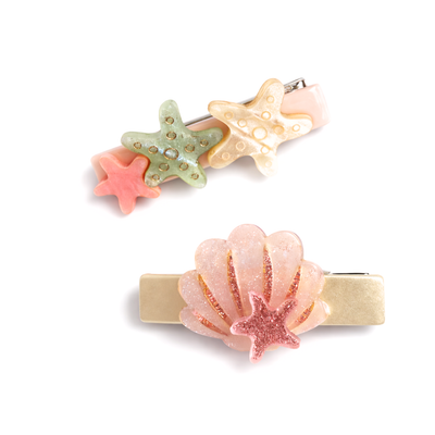 SUM - Seashell & Stars Hair Clips -  Lilies & Roses NY