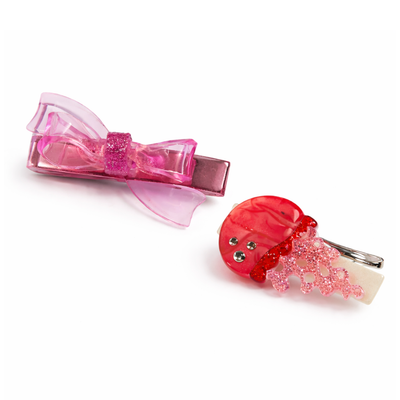 SUM - Jellyfish Pink Clear Bow Hair Clips -  Lilies & Roses NY