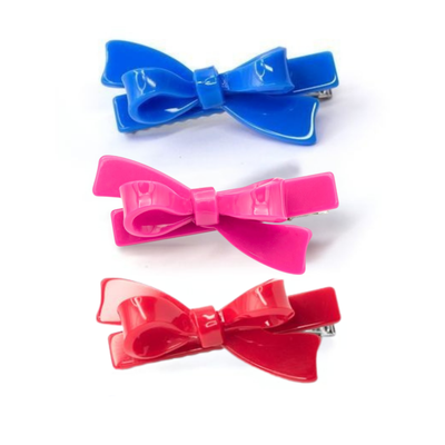Bows Royal Blue Pink Red Trio Hair Clips -  Lilies & Roses NY