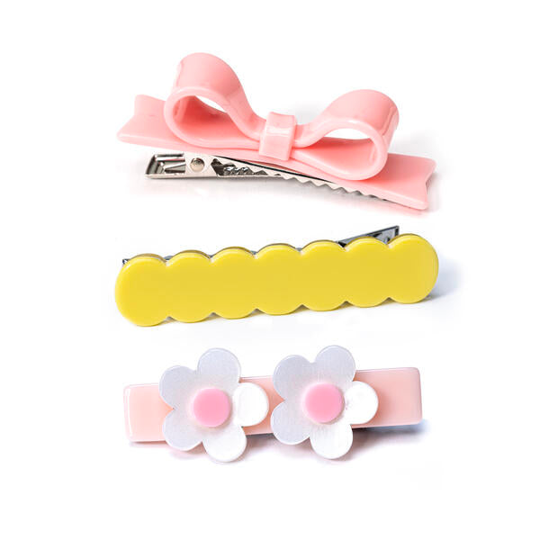 SUM23-Three Combo Flowers Lt Pink Bowtie Alligator Clip