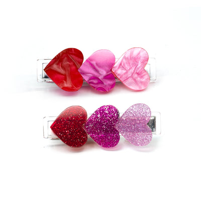 VAL24 - Hearts Glitter Pearlized Red Shades Hair Clips