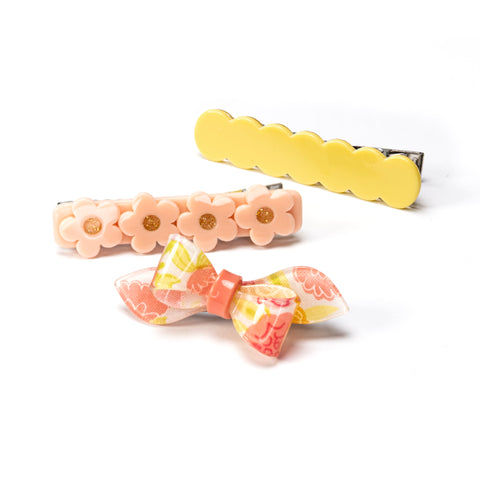 SUM23-Three Combo Yellow Coral Rosane Bow Alligator Clip