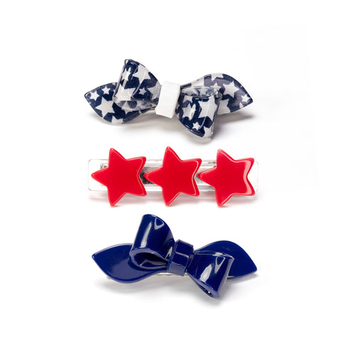 SUM23-Three Combo Red Stars Blue Rosane Bow Alligator Clip