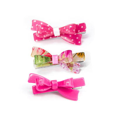 SUM25 - Bows Fabric Pink White Hair Clips