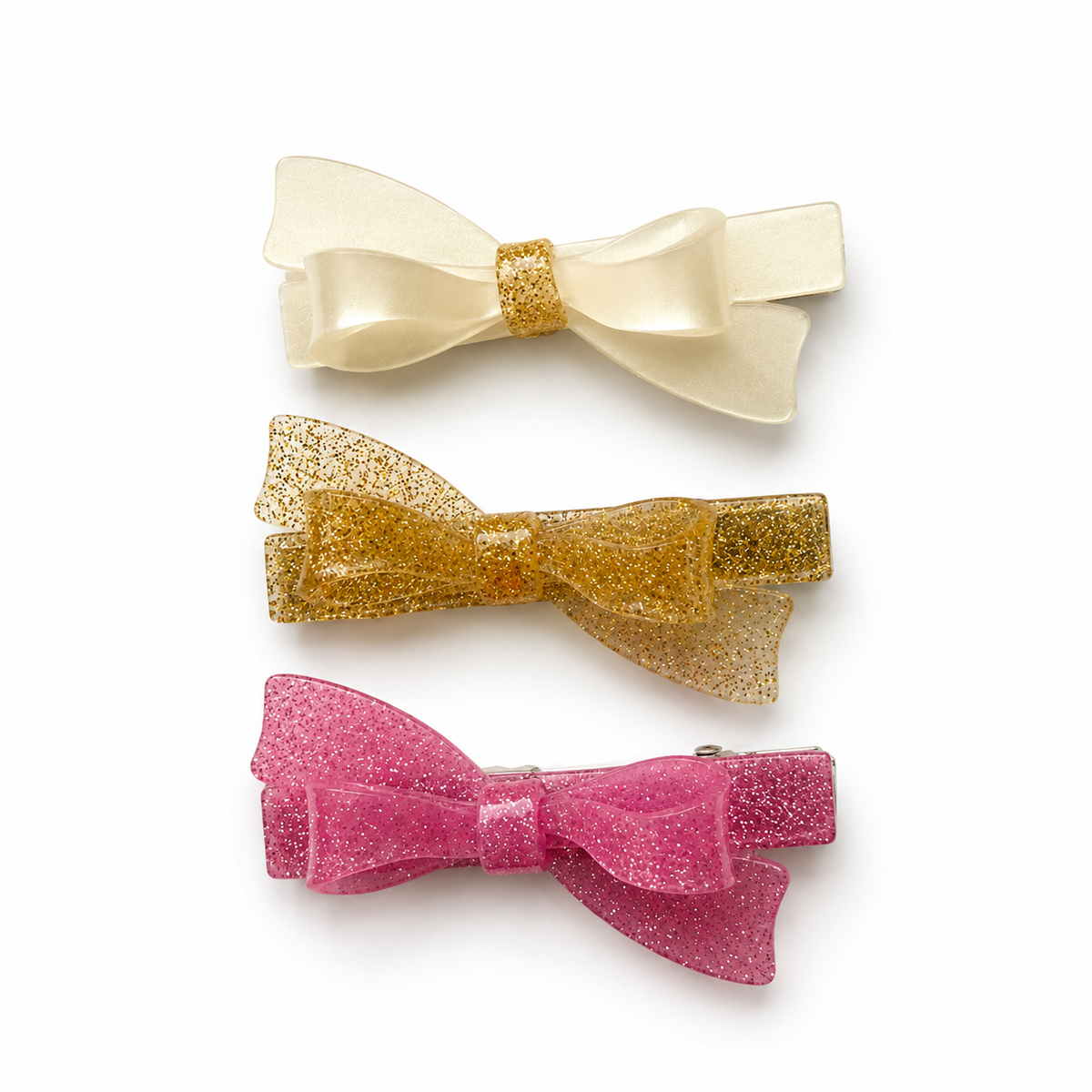 Bows Glitter Pink Gold Pearl Hair Clips