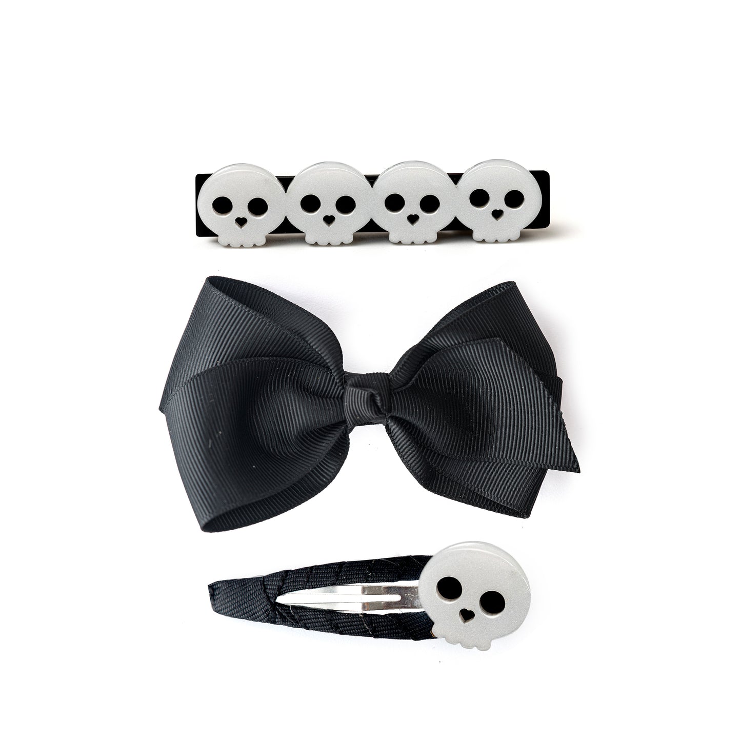 Skull and Fabric Bows Black Hair Clips Set HAL