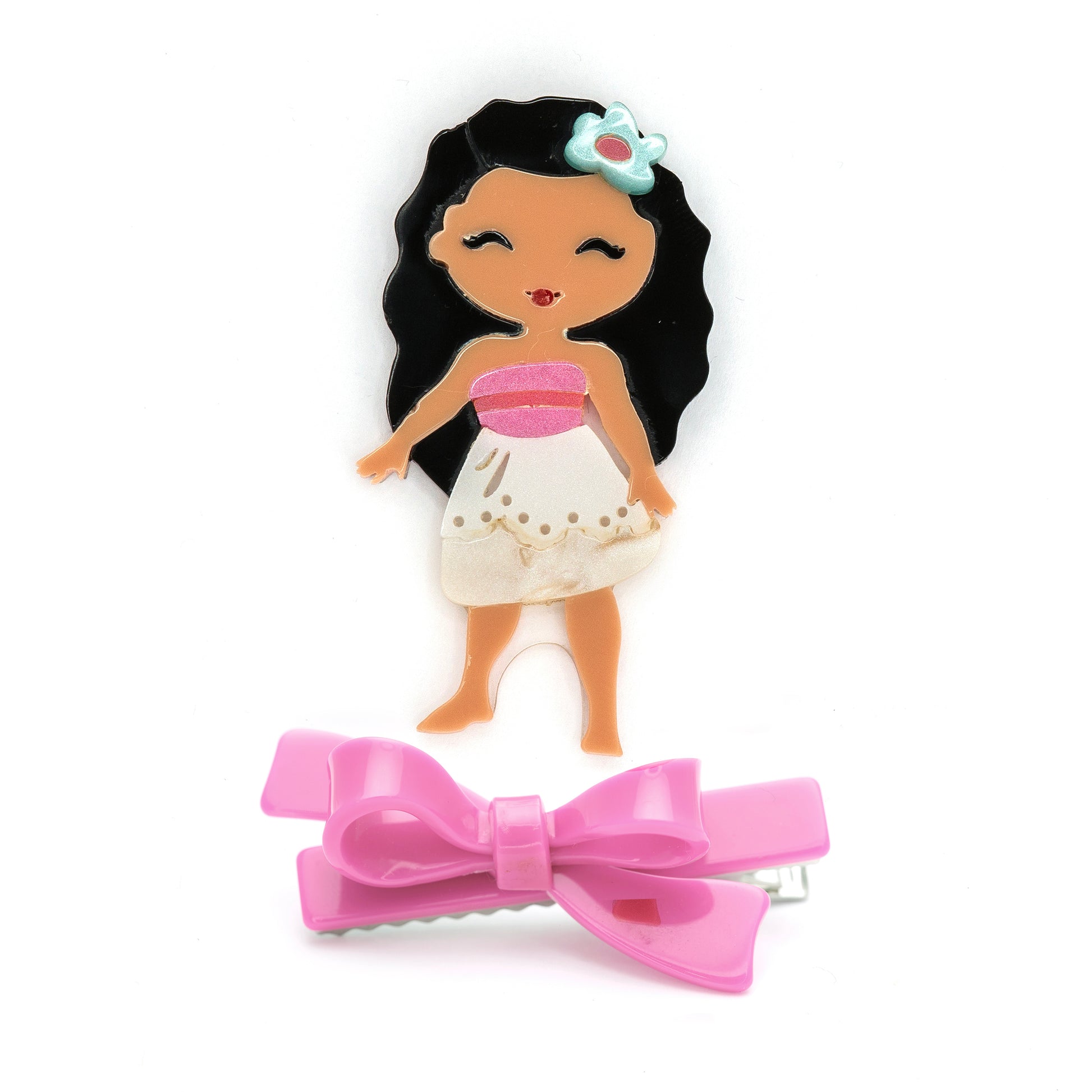 Cute Doll Flower with Bow Hair Clip