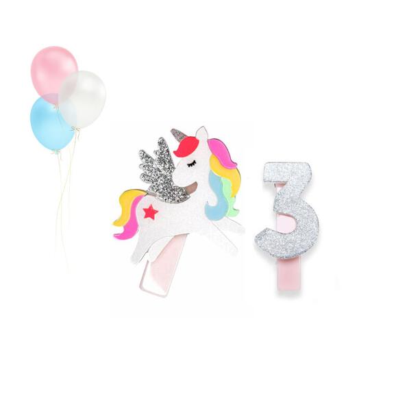 HOL23- Unicorn Birthday Number 3 Hair Clips