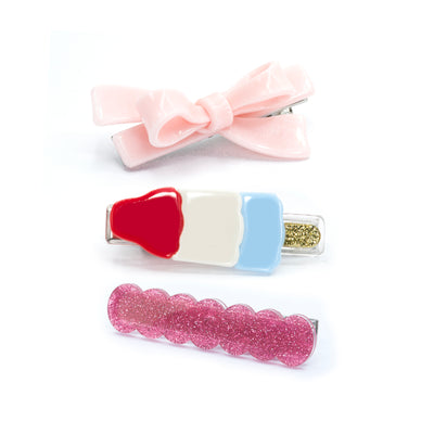 Popsicle Red Blue & Pink Bow Hair Clips