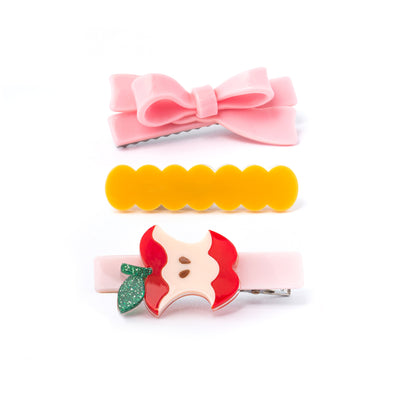Apple Bite Pink Bow Trio Hair Clips
