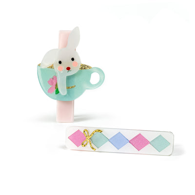 SPR24-Bunny In a Teacup Hair Clips