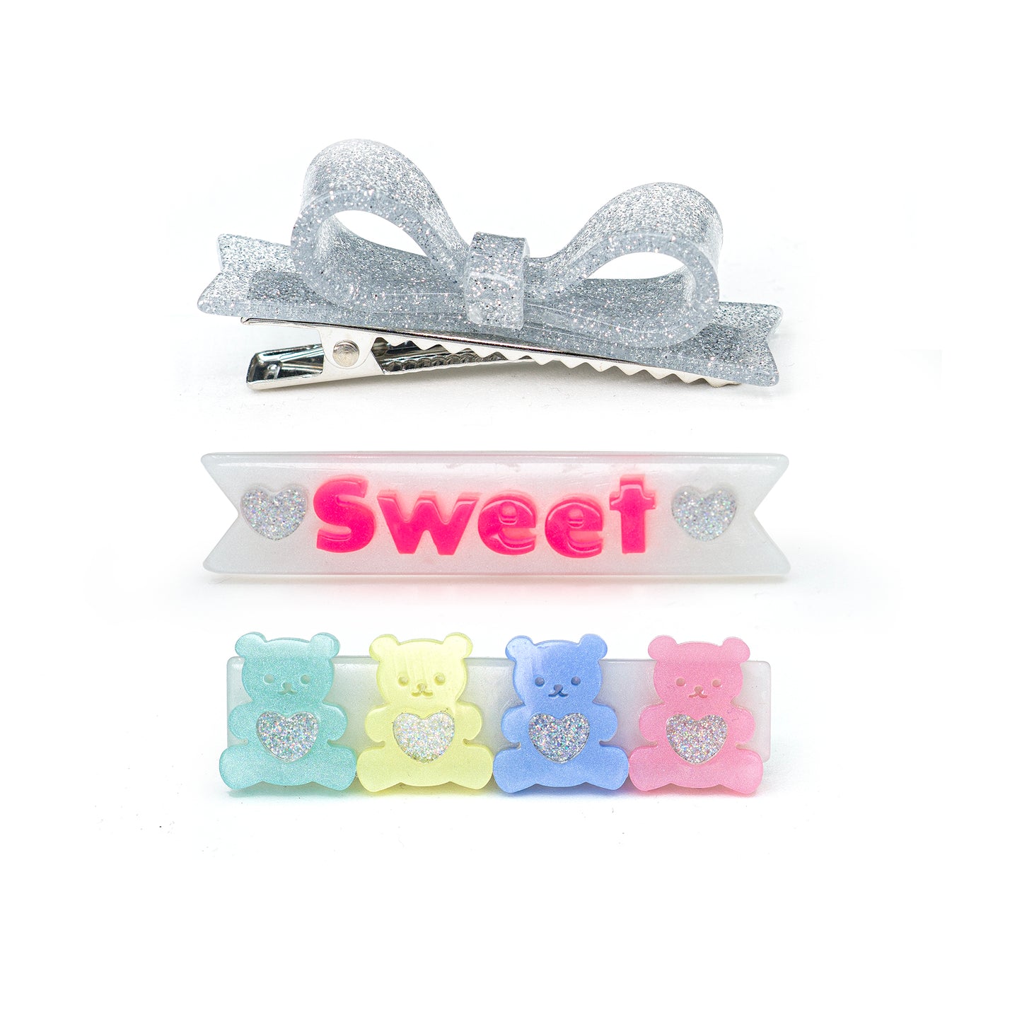 VAL24 - Sweet Bears and Bowtie Glitter Hair Clips