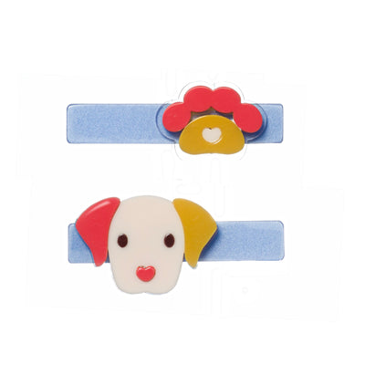 Puppy Paw Blue Red Hair Clips